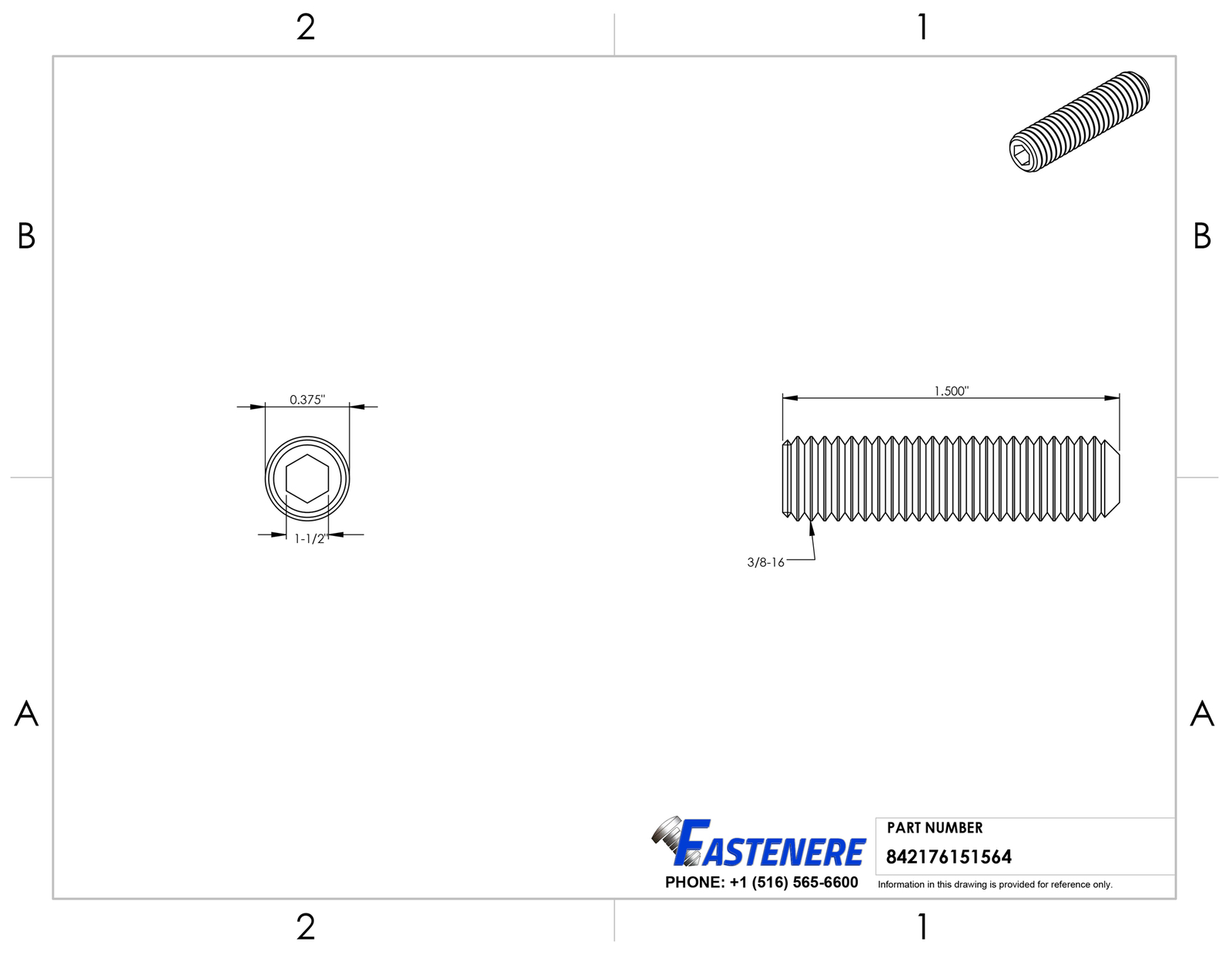 8 Viti A Testa Cilindrica Con Esagono Incassato - Acciaio Inox 3/8-16 X 3.5