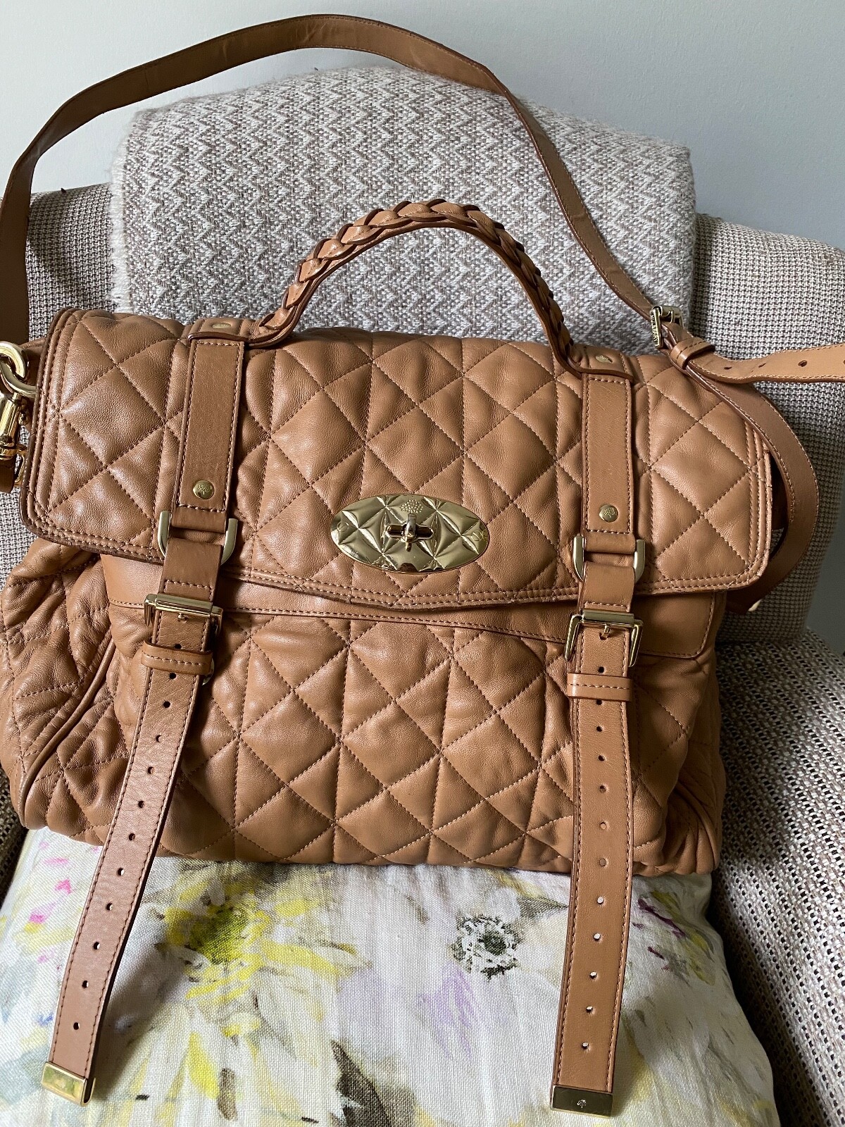 Mulberry Nappa Quilted Large Alexa in Deer Brown