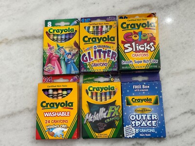 New Vintage Crayola Crayons Lot Metallic FX, Glitter, Color Slicks Outer Space++