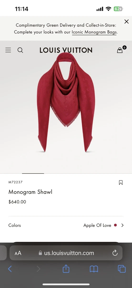 LOUIS VUITTON LV Monogram Classic Shawl Scarf - Red Color