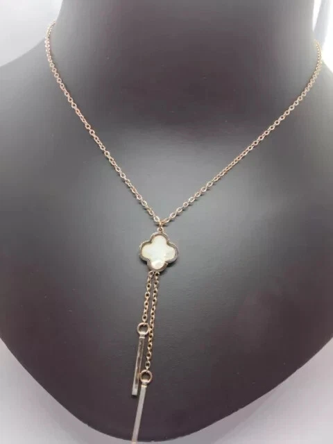 Collar colgante de acero titanio en forma de trébol madreperla regalo de Navidad Foto 4 de 4