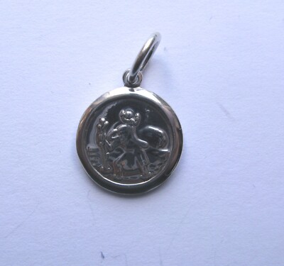 Sterling silver round Double sided St Christopher Pendant 1.92g