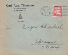 REMSCHEID, Briefumschlag 1925, Carl Aug. Tillmanns Werkzeug-Fabrik