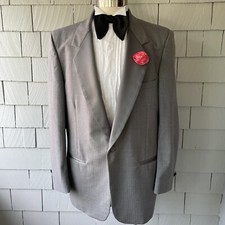 80s Vintage Pierre Cardin Couture 1-Button Gray Striped Tuxedo Jacket Size 48L