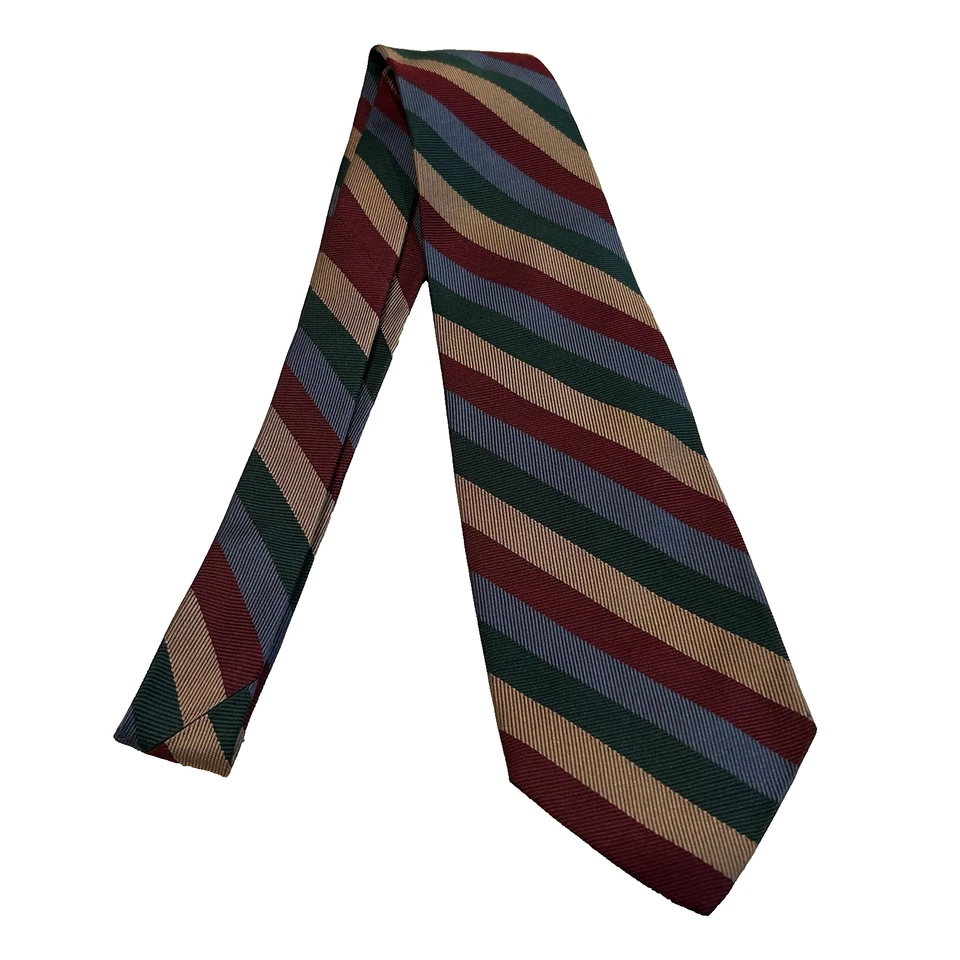 Ferrell Reed Hand Woven Herringbone Red Blue Green Yellow Striped Silk Tie UK - Image 2 of 4