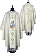 CHASUBLE Gothic, golden brocade, St Joseph embroidery, vestment