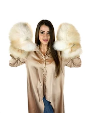Golden Island Fox Fur Mittens Saga Furs Natural Colors Full Fur Winter Gloves