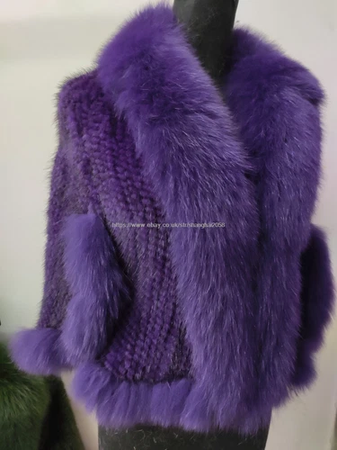 Handmade Knit Real Genuine Mink Fur Coat with Fox Fur Collar Shawls Wraps Cape - Picture 20 of 47