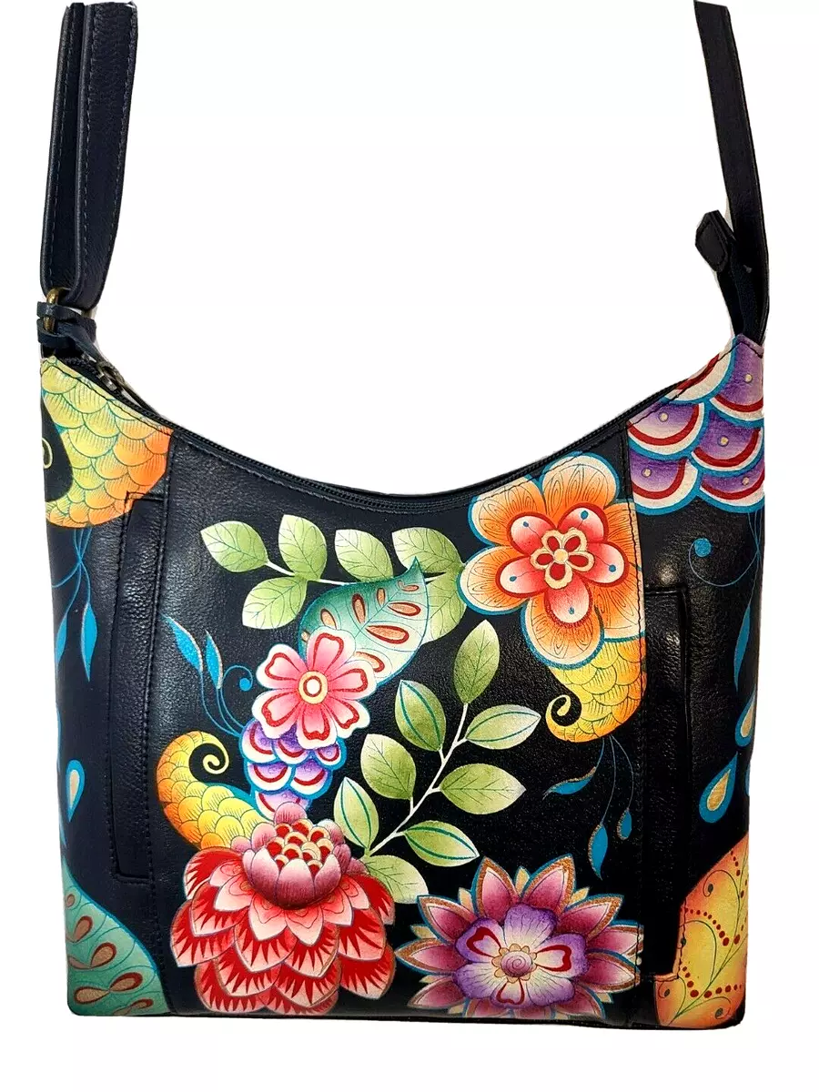 Anuschka Hand Painted Leather Shoulder Bag W Accessories Retro Bouquet NWT