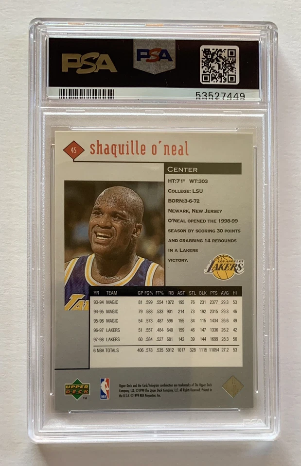 1998 UPPER DECK BLACK DIAMOND SHAQUILLE O'NEAL PSA 10 #45 NBA CARD SCREAMIN DEAL - Image 2 of 2