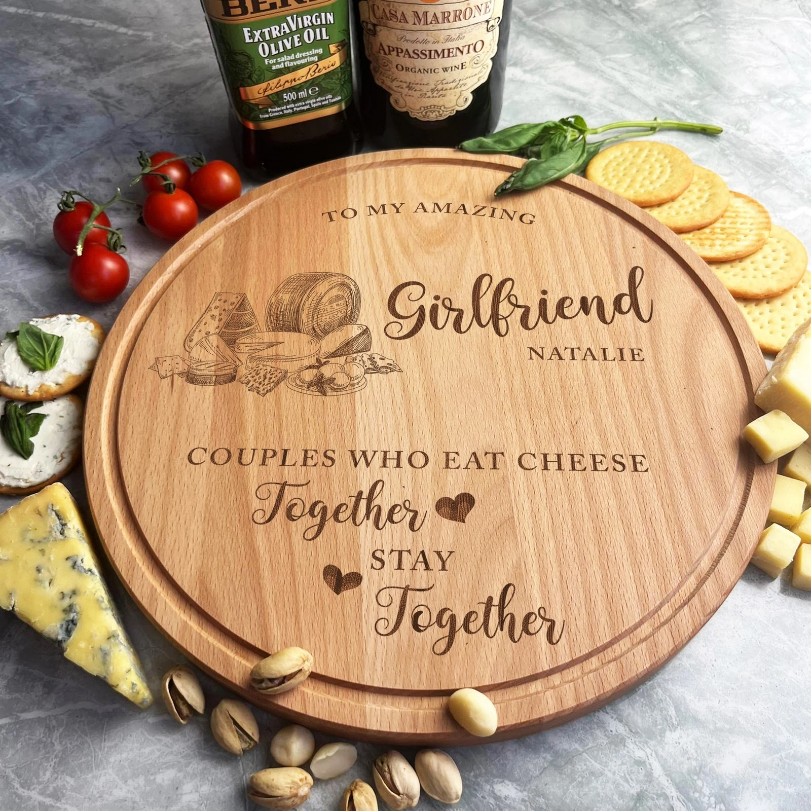 Wood Round Amazing Girlfriend Cheeses Selection Cheese Serving Board