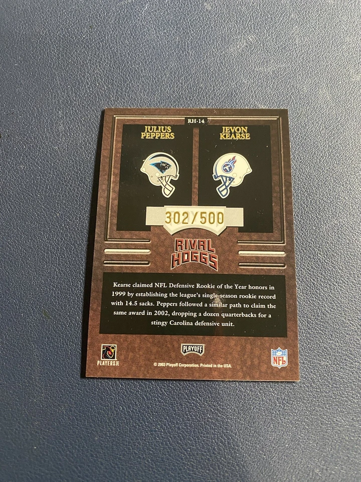#’d /500 - 2003 Playoff Hogg Heaven Rival Hoggs Jevon Kearse Julius Peppers PWE - Image 2 of 2