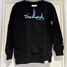 Diamond Supply OG SCRIPT CREW Sweatshirt Size Medium Black Teal NWT
