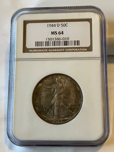 1944-D Walking Liberty Silver Half Dollar MS64 NGC..Nice Toning