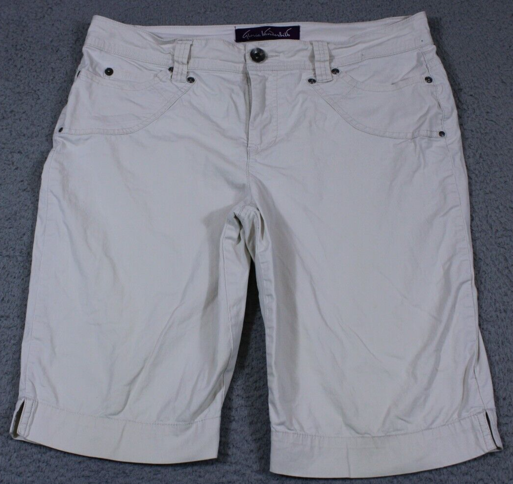 Gloria Vanderbilt Shorts Womens 12P Cream Bermuda Mid Rise Casual