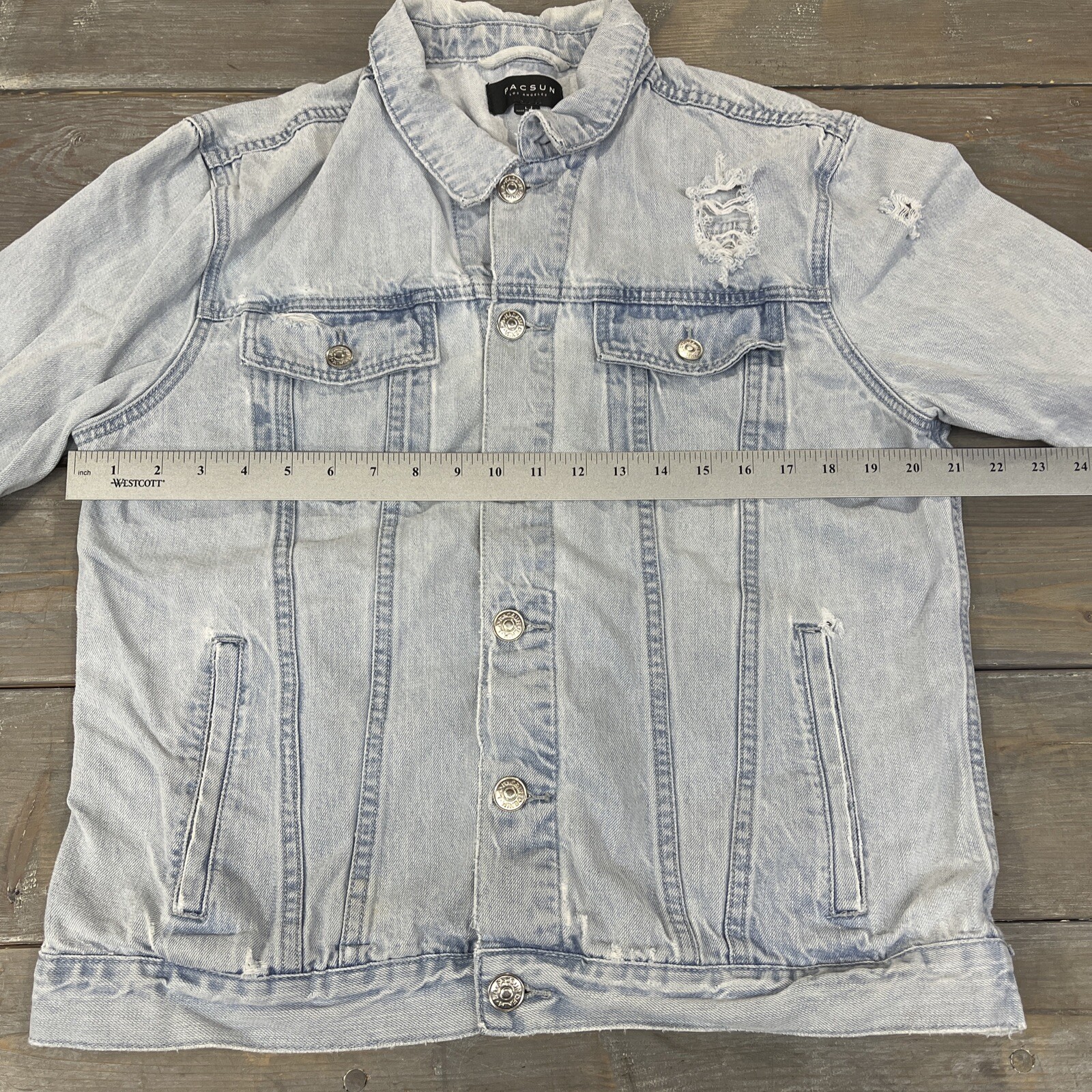 Distressed Denim Jean Jacket Mens Size 