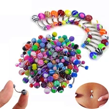 30PCS Belly Button Ring Colorful Navel Stud Piercing Navel Curved Barbell 14G