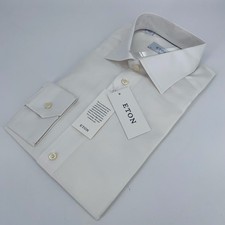 Eton Dress Shirt Men L 16 - 41 White Self Striped Slim Fit Barrel Cuff Button Up