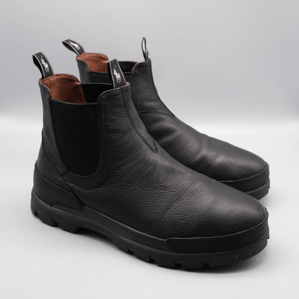 Polo Jeans Co Ralph Lauren Leather Chukka Boots Black Lug Sole MocToe Men\'s10.5D Polo Ralph Lauren Workwear Black Boots for Men for sale | eBay main image 2