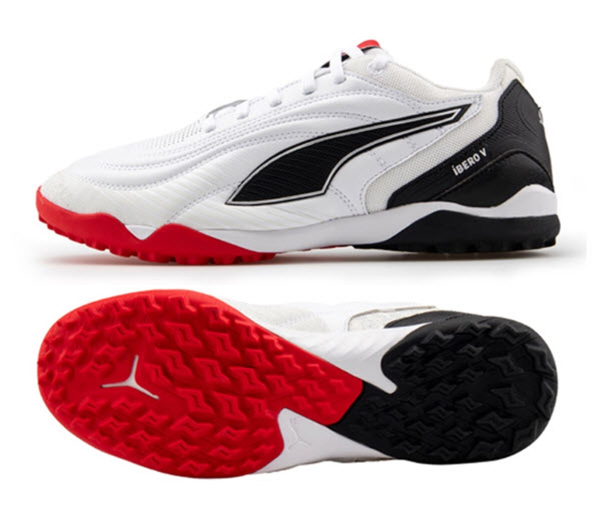 PUMA Men IBERO V TT Cleats Soccer White Red Futsal Boot Shoes GYM