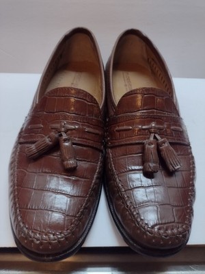 Florsheim Men s 9D Pisa 18469 Brown Leather Croc Print Tassel Loafer Dress Shoe