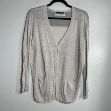PAS DE CALAIS Cardigan Sweater Small Gray Beige Neutral Quiet Luxury Silk Linen