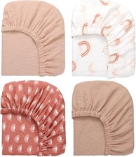 4 Pack 52''x28'' Boho Muslin Crib Sheets Neutral Soft and Breathable Cotton Baby