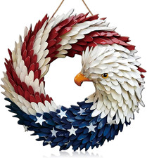 Metal Eagle Patriotic Door Sign 4Th of July Eagle Wreath for Front Door Hanger 2