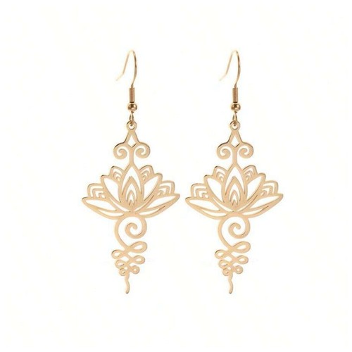 Pendientes Flor de Loto Acero Inoxidable Espiritual Budista Zen Joyería NUEVO