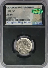 1937 5c Buffalo Nickel Original Bag Fragment Label - NGC MS 66 CAC