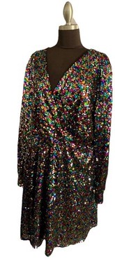Hutch Demi Confetti Mini Dress Rainbow Sequins Multi Color Women s Plus Size 20