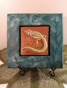 8×8- 3D Chameleon Jackson Lizard Ceramic Matte Wall Tile.