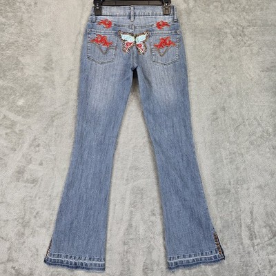 Vintage Y2K Vanilla Star Jeans Women's 3 Butterfly Embroidered Studded Flared