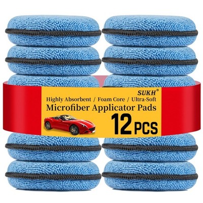 Sukh 12 Pack Microfiber Foam Car Wax Applicator Pad - Blue