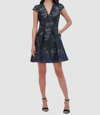 Vince Camuto Women's Green Jacquard Fit & Flare Mini Dress Size 6