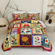 Colorful Floral Patchwork Quilt Set Queen Size for Teens Adult Bedroom Decor,Flo
