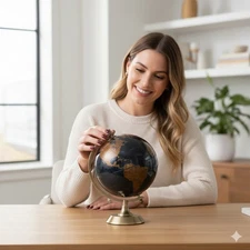 Vintage Style Desk Globe Brass Stand World Map Decor