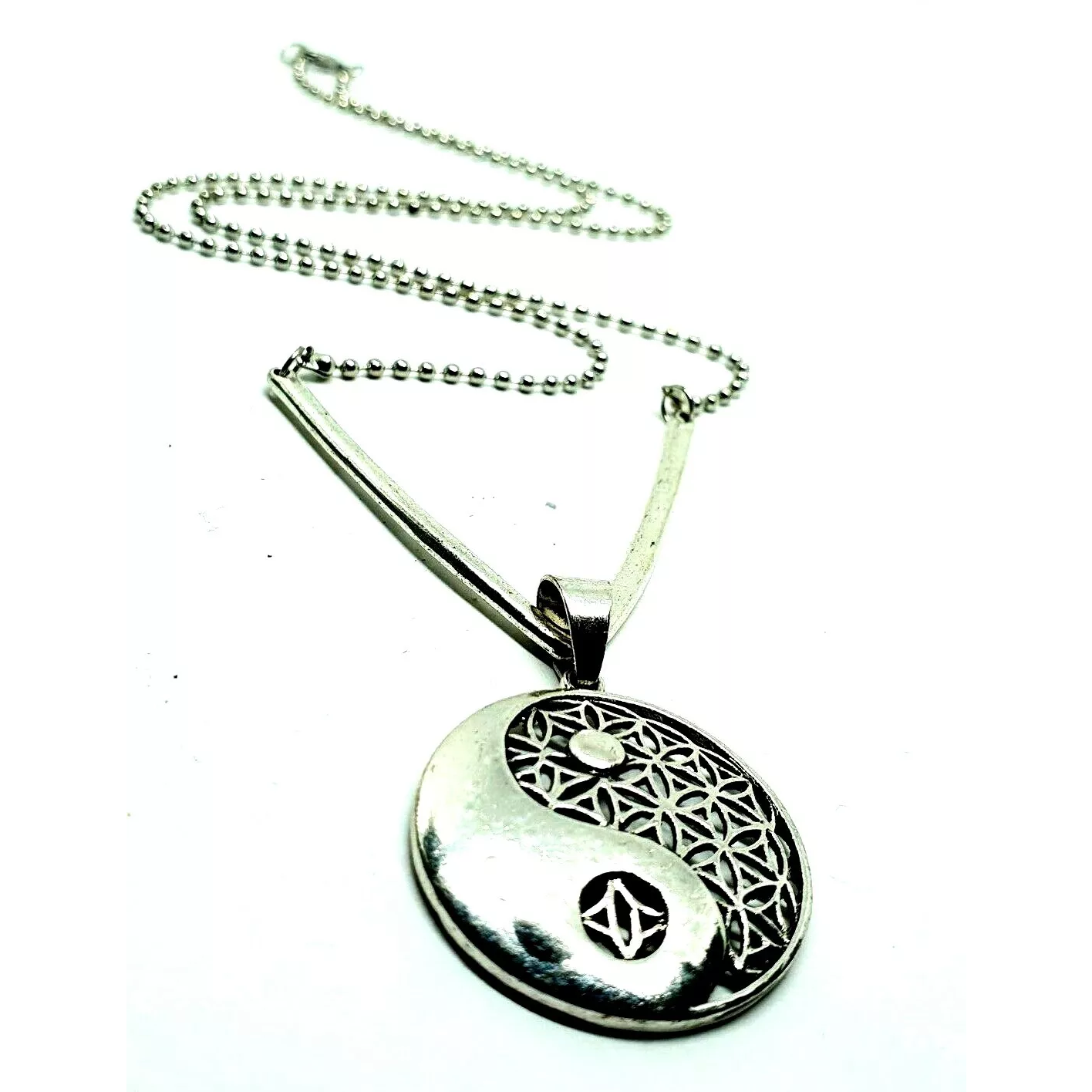 Yin Yang V Pendant 20"" Ball Chain Necklace Quirky Rustic Unique Jewellery