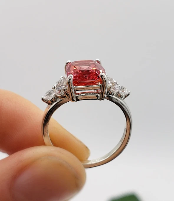 Обручальное кольцо с сертифицированным натуральным оранжевым сапфиром и бриллиантом 5,90 карата 950 платина - Изображение 2 из 4