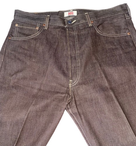 Levis Vintage 501 XX Rigid Shrink To Fit Button Fly Jeans 36x30 Braun Creased - Bild 3 von 16