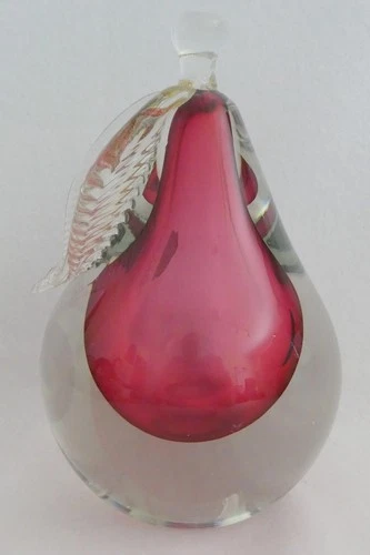Alfredo Barbini Murano Art Glass Heavy Pear 7" Tall Paperweight Ornament Red
