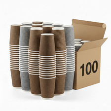 ECO WISE 100x 8oz Hot Coffee Cups - Kraft Brown - Recyclable & Compostable - Eco