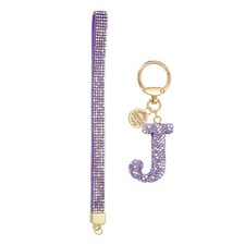 Initial Letter J Keychain for Women Rhinestone Alphabet Keychain Purple