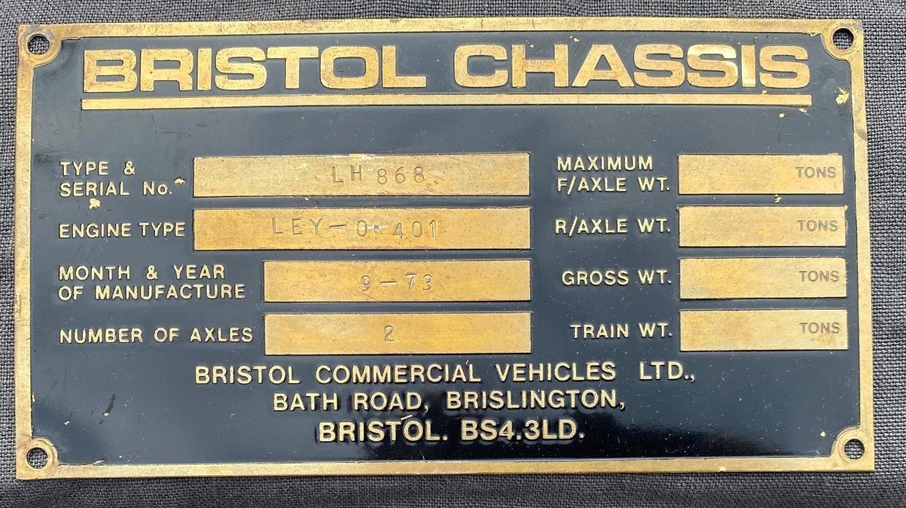 Bristol Chassis Brass Plate Western National HFJ595M 1595 ECW Bus Coach
