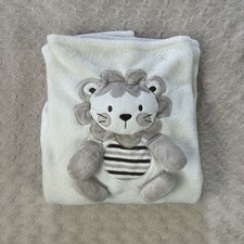 Little Me Lion Baby Blanket Cream Off White Tan Squeaker Brown Stripes Crinkle