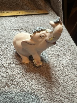 Vintage Walker Renaker Pink Bisque Elephant Figurine w/Flowers & Gold Trim