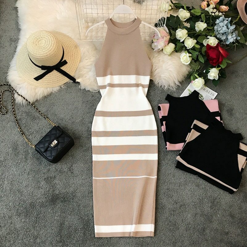 halter light pink dress Izzie Navy Stripe Halter Neck Top - 10