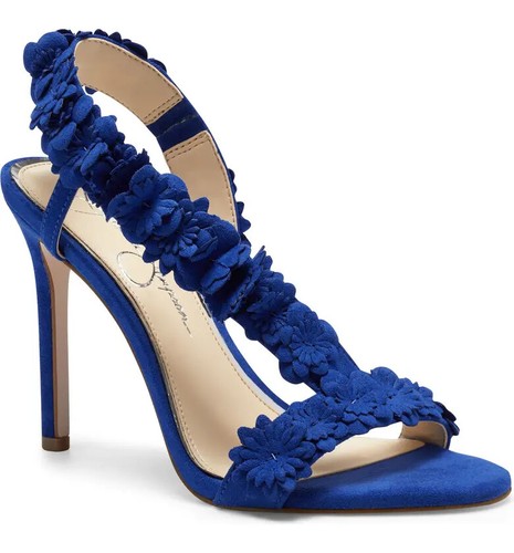 Jessica Simpson Jessin Royal Blue Suede Open Toe Flower Strap High Heel  Sandal | eBay
