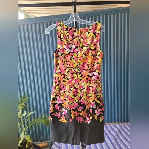 Chetta B Sleeveless Flowered Dress Size 6 Black with pink, yellow, green, white - Picture 4 of 11