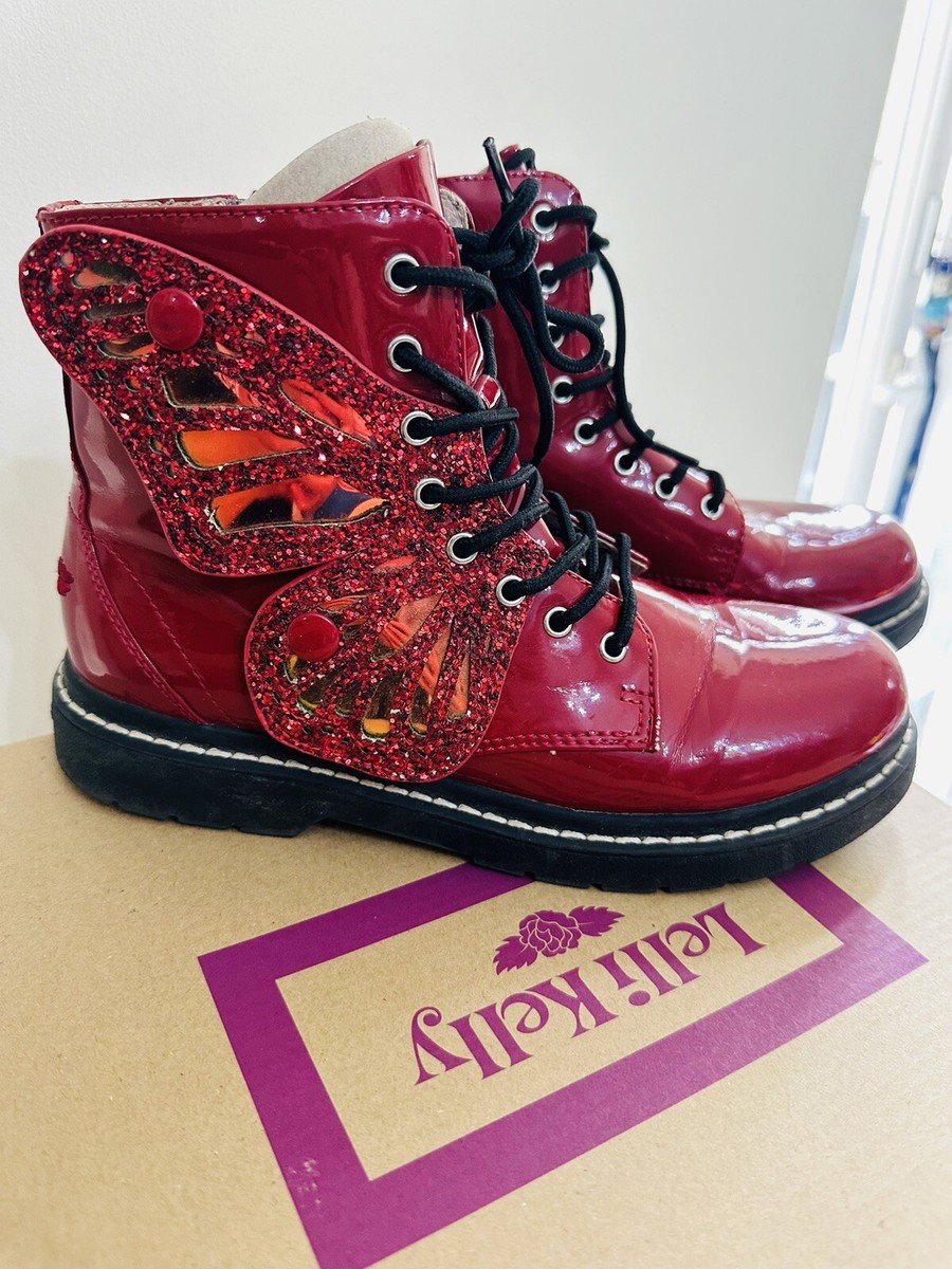 Lelli Kelly Red Patent Butterfly Wings Boots Girls Shoes Size UK